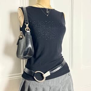 Casual Corner Black Sequin Tank Top glam festive Whimsygoth size M